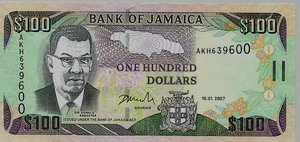 Jamaican one hundred dollar bill